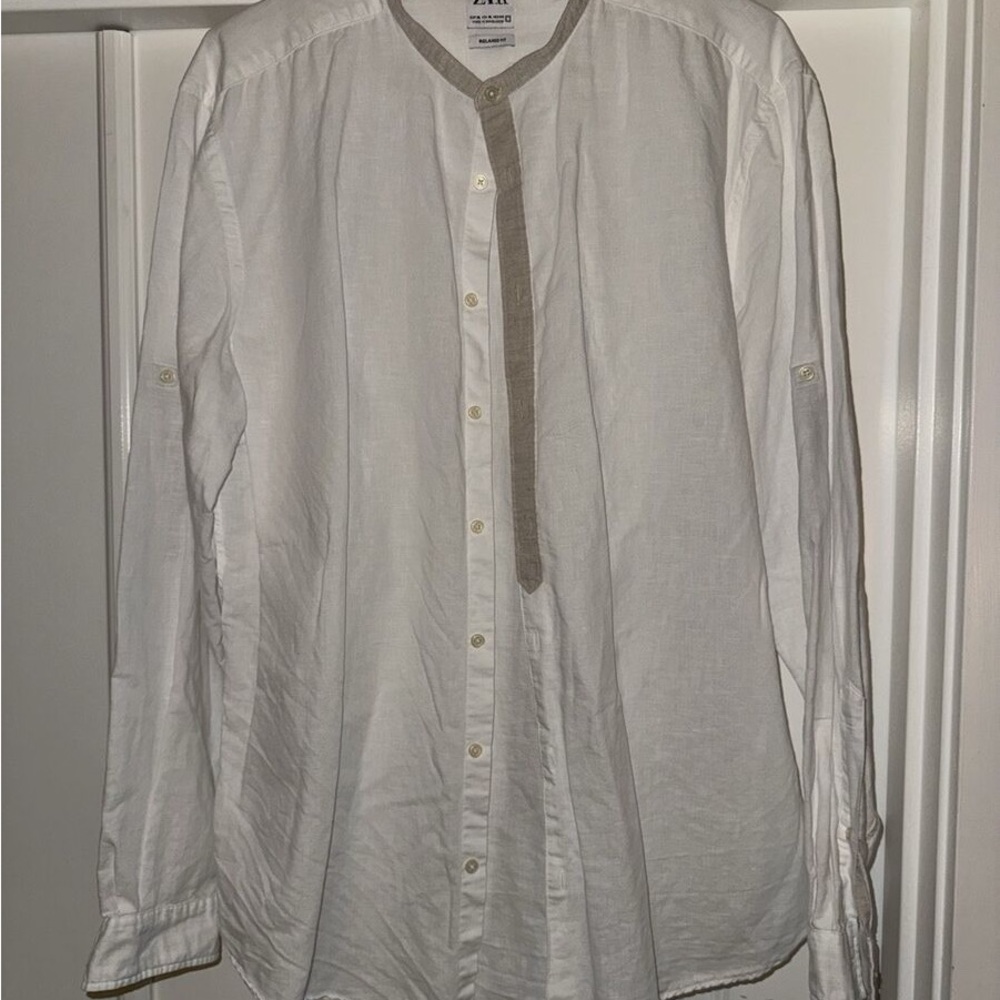 Men's White Shirt with Tan Accents